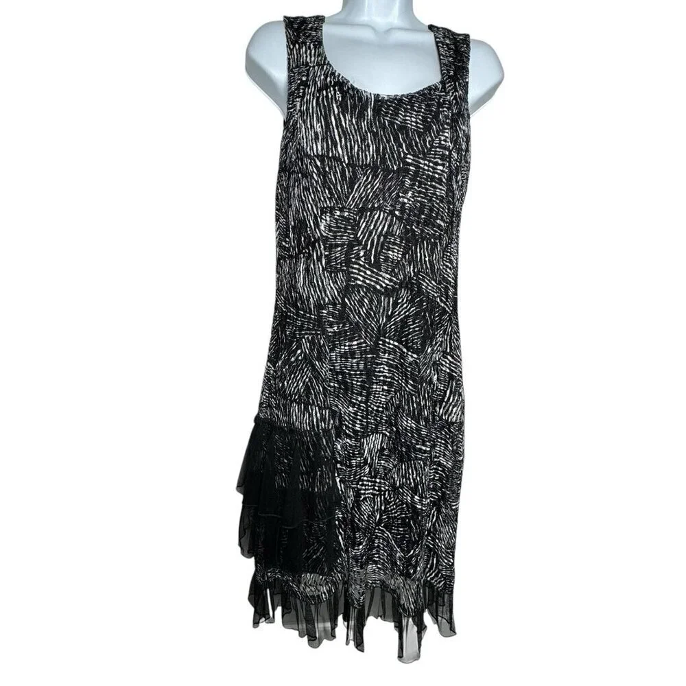 Tango Mango womens size Medium Black & White sleeveless Dress Artsy nylon mesh - Picture 8 of 8